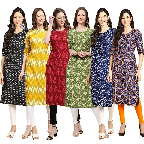 Stylish Crepe Printed Kurti - Pack of 6