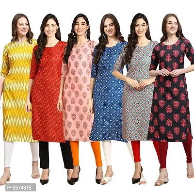Gorgeous Straight Multicoloured Printed Crepe Kurta For Women Combo Pack Of 6