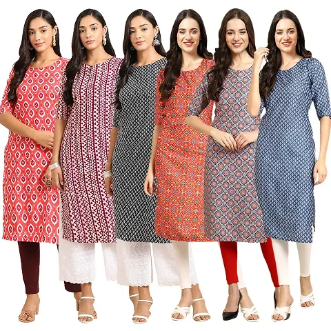 Women Crepe Digital Straight Kurti Pack of