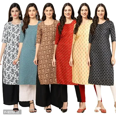 Gorgeous Straight Multicoloured Printed Crepe Kurta For Women Combo Pack Of 6-thumb0