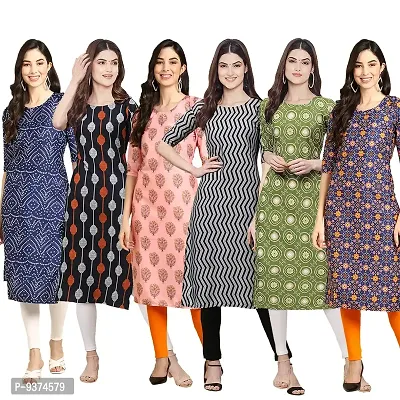 Gorgeous Straight Multicoloured Printed Crepe Kurta For Women Combo Pack Of 6