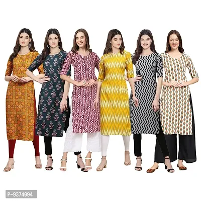 Gorgeous Straight Multicoloured Printed Crepe Kurta For Women Combo Pack Of 6-thumb0