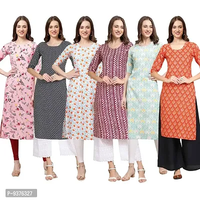 Gorgeous Straight Multicoloured Printed Crepe Kurta For Women Combo Pack Of 6-thumb0