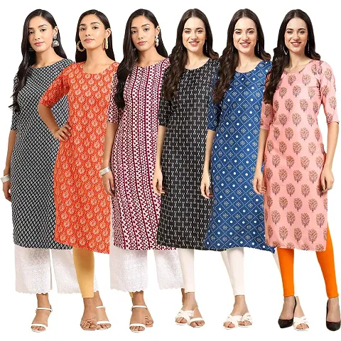 Stylish Crepe Printed Kurti - Pack of 6