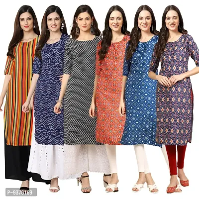 Gorgeous Straight Multicoloured Printed Crepe Kurta For Women Combo Pack Of 6-thumb0