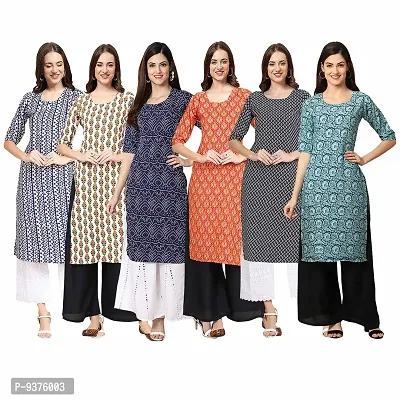 Gorgeous Straight Multicoloured Printed Crepe Kurta For Women Combo Pack Of 6-thumb0