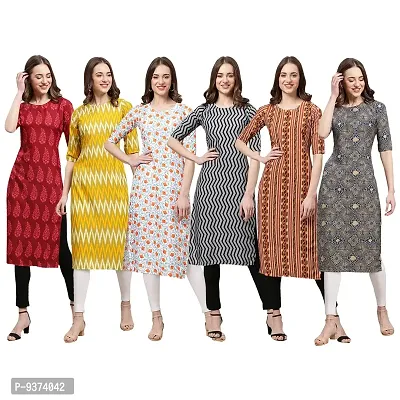 Gorgeous Straight Multicoloured Printed Crepe Kurta For Women Combo Pack Of 6