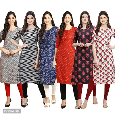 Gorgeous Straight Multicoloured Printed Crepe Kurta For Women Combo Pack Of 6