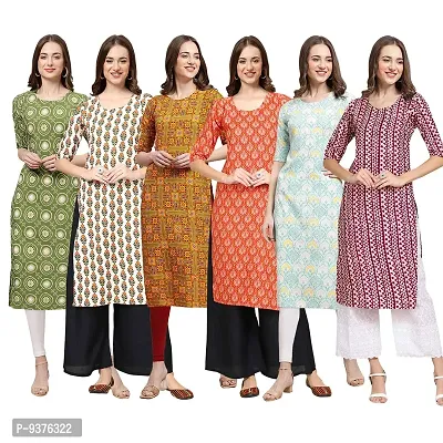 Gorgeous Straight Multicoloured Printed Crepe Kurta For Women Combo Pack Of 6