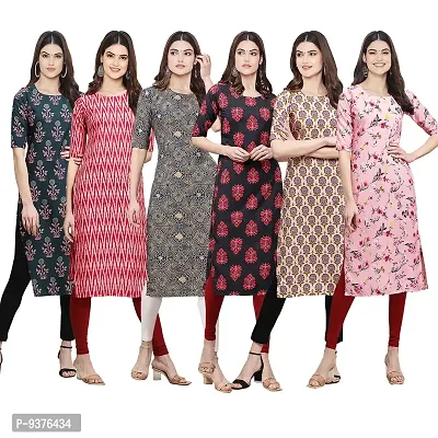 Gorgeous Straight Multicoloured Printed Crepe Kurta For Women Combo Pack Of 6