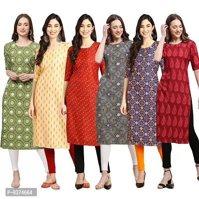 Gorgeous Straight Multicoloured Printed Crepe Kurta For Women Combo Pack Of 6