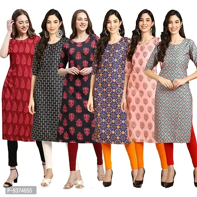 Gorgeous Straight Multicoloured Printed Crepe Kurta For Women Combo Pack Of 6