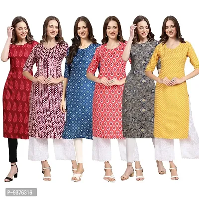 Gorgeous Straight Multicoloured Printed Crepe Kurta For Women Combo Pack Of 6