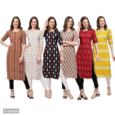 Gorgeous Straight Multicoloured Printed Crepe Kurta For Women Combo Pack Of 6-thumb0