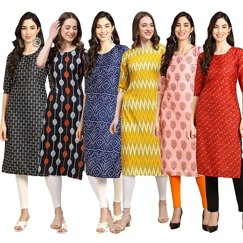 Stylish Crepe Printed Kurti - Pack of 6