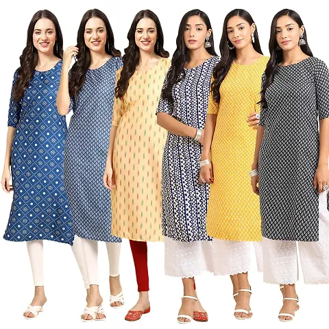 Women Crepe Digital Straight Kurti Pack of