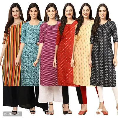 Gorgeous Straight Multicoloured Printed Crepe Kurta For Women Combo Pack Of 6-thumb0