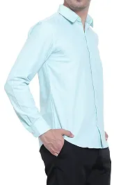 Men Stylish Blue Cotton Solid Long Sleeve Semi Formal Shirt-thumb2