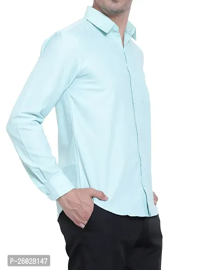 Men Stylish Blue Cotton Solid Long Sleeve Semi Formal Shirt-thumb3