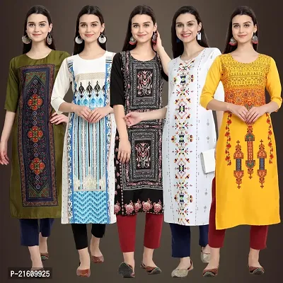 Elegant American Crepe Printed Straight 3/4 Sleeves Kurta For Women- Pack Of 5