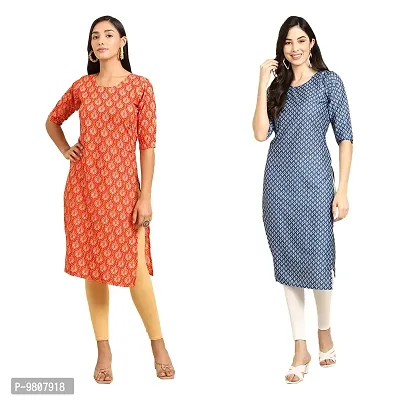 Fashionable Straight Multicoloured Printed Crepe Kurta For Women Combo Pack Of 2-thumb0