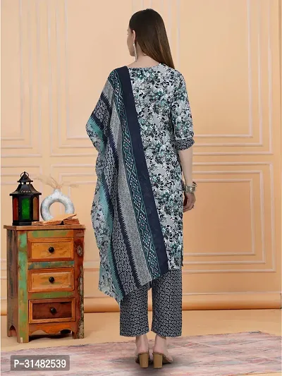 Elegant Cotton Blend Printed Kurta with Pant And Dupatta Set For Women-thumb2