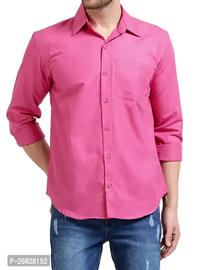 Men Stylish Pink Cotton Solid Long Sleeve Semi Formal Shirt-thumb5