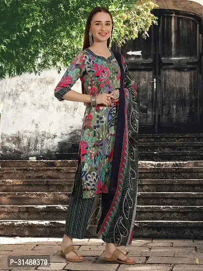 Stylish Multicoloured Cotton Blend Printed Kurta Bottom and Dupatta Set For Women-thumb4