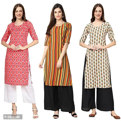 Women Crepe Digital Printed Straight Kurti  Pack of 3-thumb0