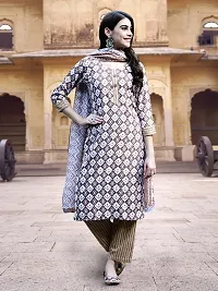 Stylish Beige Cotton Blend Printed Kurta Bottom and Dupatta Set For Women-thumb1