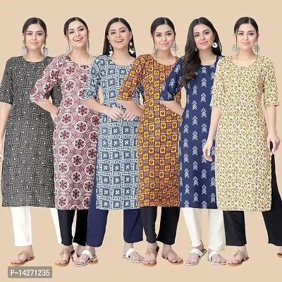 Straight Multicoloured  Crepe Kurta Combo Set Of 6