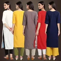 Elegant American Crepe Printed Straight 3/4 Sleeves Kurta For Women- Pack Of 5-thumb1