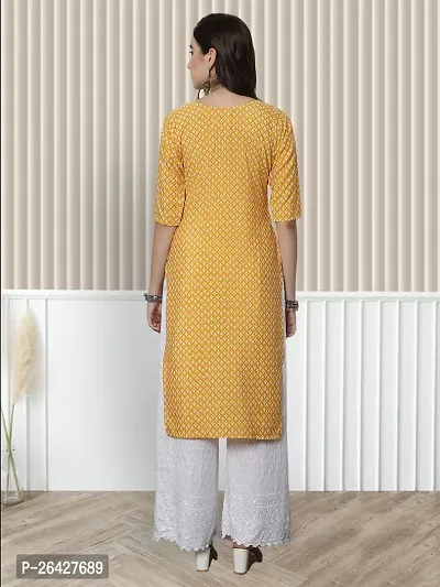 Stylish Yellow Crepe A-Line Printed Stitched Kurti For Women-thumb2