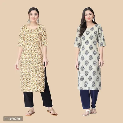 Stylish Multicoloured Crepe Printed Kurta For Women- Combo Of 2