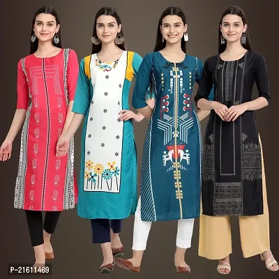 Elegant Crepe Printed Straight 3/4 Sleeves Kurta For Women- Pack Of 4-thumb0