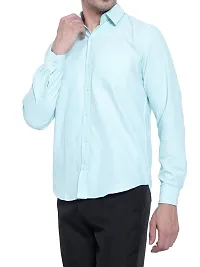 Men Stylish Blue Cotton Solid Long Sleeve Semi Formal Shirt-thumb1