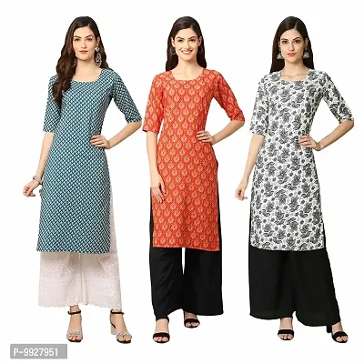 Women Crepe Digital Printed Straight Kurti  Pack of 3-thumb0