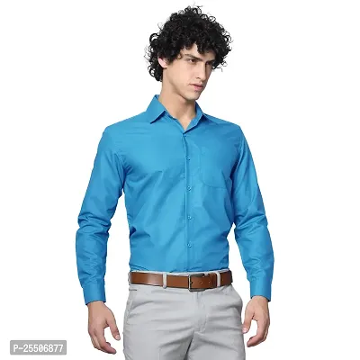 Reliable Blue Cotton Solid Long Sleeve Formal Shirts For Men-thumb3