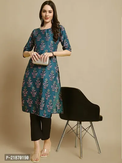 Elegant Crepe Red And Teal Blue Printed 3/4 Sleeve Kurta For Women- Combo Of 2-thumb3