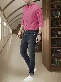 Men Stylish Pink Cotton Solid Long Sleeve Semi Formal Shirt-thumb4