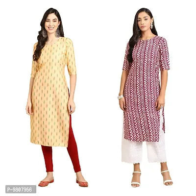 Fashionable Straight Multicoloured Printed Crepe Kurta For Women Combo Pack Of 2-thumb0