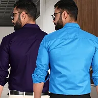 Stylish Cotton Multicoloured Long Sleeve Solid Formal Shirt For Men Pack Of 2-thumb1