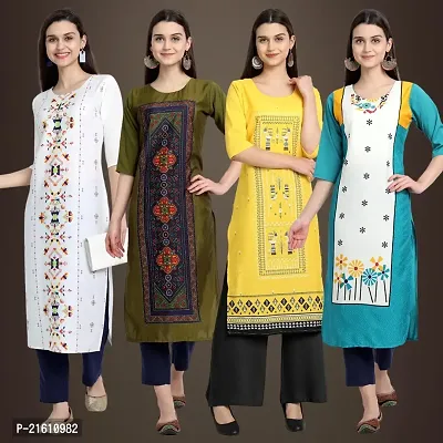 Elegant Crepe Printed Straight 3/4 Sleeves Kurta For Women- Pack Of 4