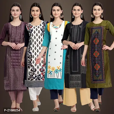 Elegant American Crepe Printed Straight 3/4 Sleeves Kurta For Women- Pack Of 5-thumb0