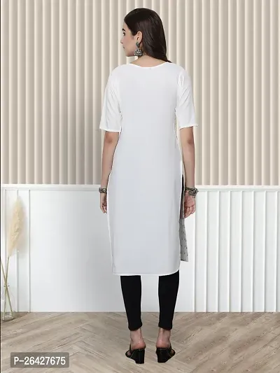 Stylish White Crepe A-Line Printed Stitched Kurti For Women-thumb2
