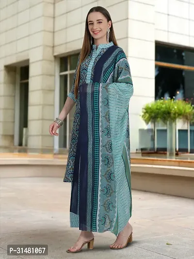 Stylish Teal Cotton Blend Printed Kurta Bottom and Dupatta Set For Women-thumb4