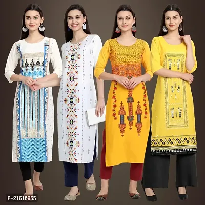 Elegant Crepe Printed Straight 3/4 Sleeves Kurta For Women- Pack Of 4-thumb0