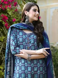 Stylish Blue Cotton Blend Printed Kurta, Bottom and Dupatta Set For Women-thumb4