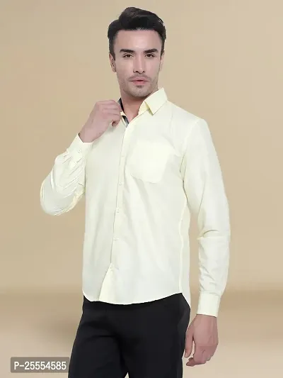 Reliable Beige Cotton Solid Long Sleeve Casual Shirts For Men-thumb2
