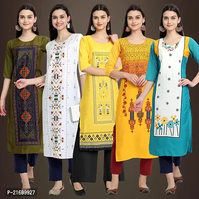 Elegant American Crepe Printed Straight 3/4 Sleeves Kurta For Women- Pack Of 5